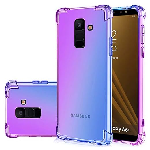 Gufuwo Hülle für Samsung A6 Plus 2018/Galaxy A6 Plus 2018 Case Verlauf Hülle Schlanke Kratzfeste TPU-Schutzhülle mit Stoßdämpfung Transparente Handyhülle für Samsung Galaxy A6 Plus 2018 lila/blau