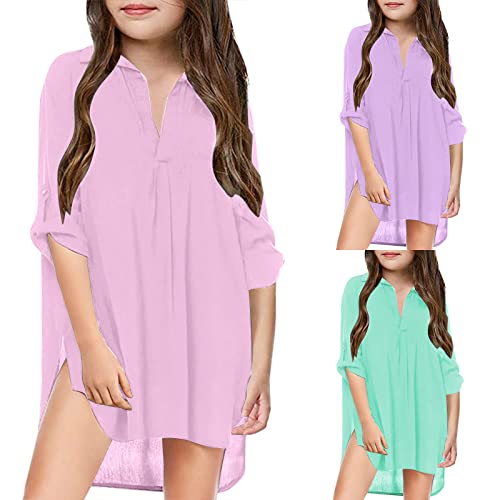 KAGAYD Little Girls Swimsuit Coverup Solid Hooded Cover Up Bathing Suit Beach Kids Dress Swimwear