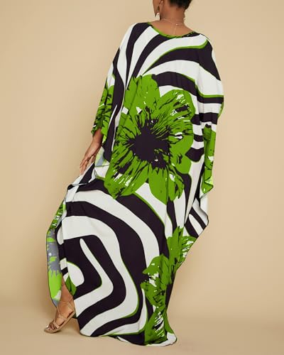 Image of Bsubseach Women Floral Print Kaftan Dresses Plus Size Bathing Suit Cover Up Moo Moos Caftan Beach Dress for Swimwear Summer