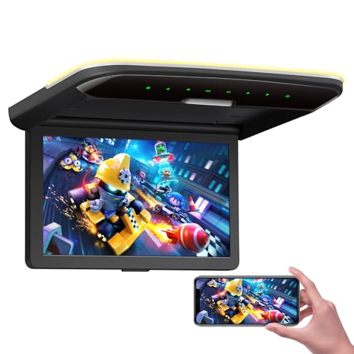 XTRONS 10.2 Inch Digital TFT Screen Ultra-thin Roof Mounted Monitor 1080p Video Car Overhead Player with Dual AV Input Speaker 120° Rotating Screen Support HDMI Port Door Control