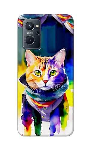 Image of Printed Hard Back Cover for Realme 10 5G Back Cover (Coloured Cat) -190724(EA)