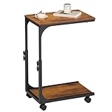 WLIVE Beistelltisch C Form, Sofatisch mit Rollen und Stauraum...