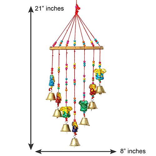Image of Bindian Handcrafted Rajasthani Wind Chime with Bells, Multicolour, 72x23 cm, Traditional Wall Hanging for Home, Garden & Balcony (Ganesha-1)
