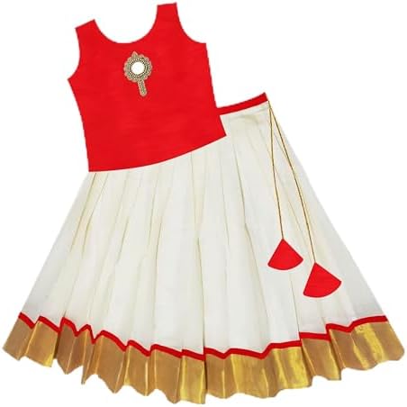 Silstory Onam Traditional Kerala Set Kasavu dress for Baby Girl's, Kids, Girls and Teens - Pattu Pavada Silk & Traditional Classic Lehenga Choli 0-14 years