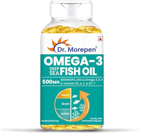 DR. MOREPEN Omega 3 Fish Oil 500mg with 300mg EPA & DHA | High Potency Fish Oil 60 Softgels (Pack of 1)