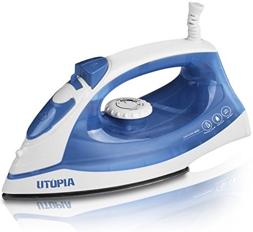 Utopia Home Steam Iron with Nonstick Soleplate - Light Weight - Powerful Steam Output - Dry Iron Function - White/Blue 1200 Watt