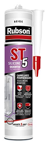 RUBSON ST5 , Mastic sanitaire spécial carrelages périphériques, Joint silicone à base aqueuse sans odeur, anti-moisissures, Coloris beige, cartouche 300ml