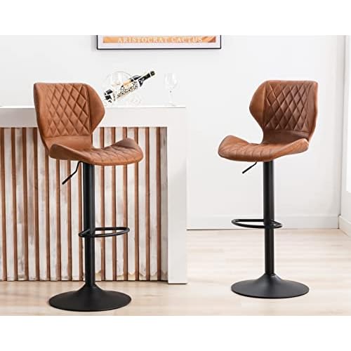 CIMOTA Velvet White Bar Stools Set of 2 Swivel Barstools Counter Height Bar Chairs with Back/Gold Base Modern Adjustable Stool Chair for Kitchen Island/Dining Room, (23.6 to 31.5 Inch/Cream