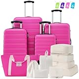 Flieks 13 Pcs Luggage Sets, Hardshell Luggage Sets, Lightweight Suitcase with TSA Lock 16'+20'+24'+28' Luggages & 1 Travel Bag & 8 Luggage Storage Bags, Pink