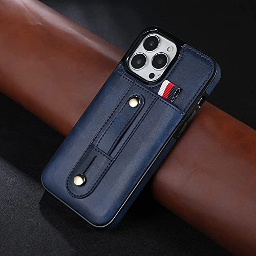 Étui pour iPhone 13 Pro Max avec porte-cartes et support en cuir bleu