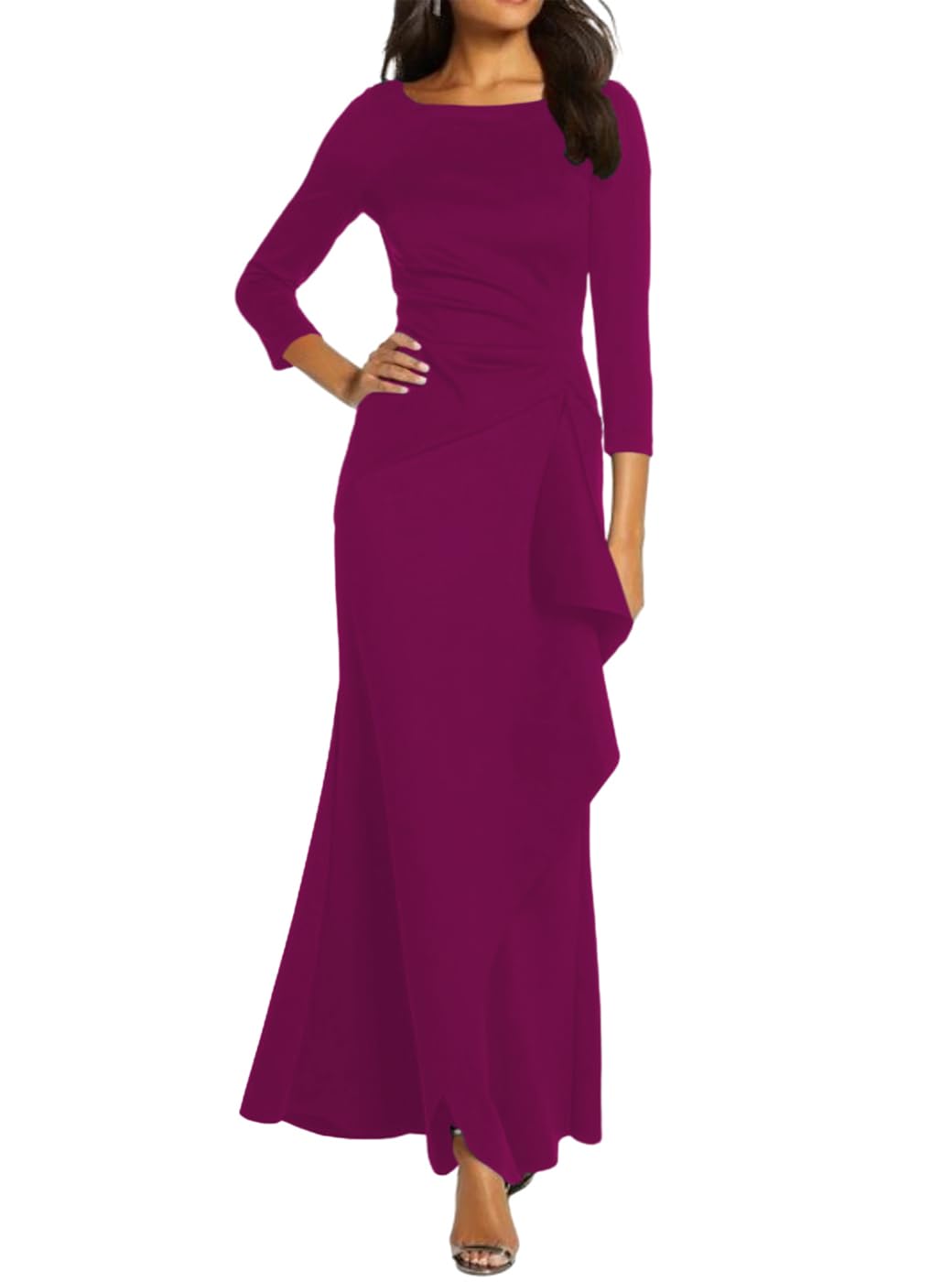 Sheath Column Elegant Mother of The Bride Dress Scoop Neck Ankle Length 3 4 Length Sleeve Evening Dress