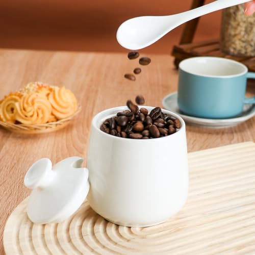 Ceramic Sugar Bowl White Sugar Jar, Porcelain Sugar Pot with lid and Spoon, Salt Container for Coffee Bar, Seasoning Conditment for Home Kitchen, 9 oz/ 255 ml - Image 6