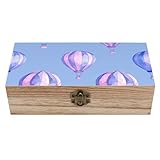 Caja de madera con forma de globo aerostático azul y bisagra de seguridad. Elegante joyero de madera con tapa abatible y cierre frontal para manualidades, arte, pasatiempos y almacenamiento en el hoga