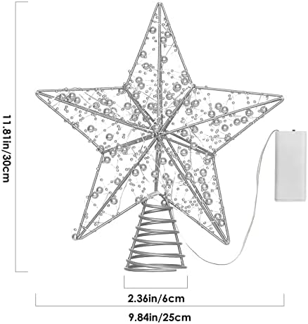 Luxspire Christmas Star Tree Topper, LED Christmas Tree Star Christmas Lights Decorations, Glitter Christmas Tree Decorations, Battery Xmas Lights Indoor Home Night Day Decor Ornaments, Silver