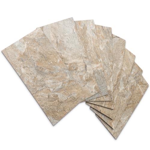 AULIGET Peel and Stick Backsplash Wall Tiles, 3' x 6' PVC Sandstone Faux Stick on Tiles, Pack of 4