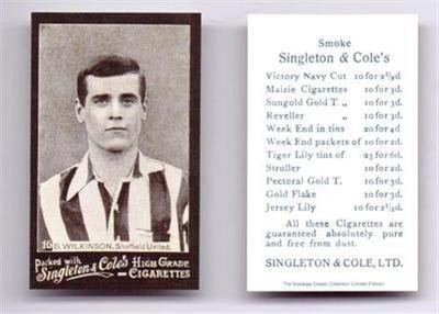SINGLETON & Cole Sheffield United WILKINSON football cigarette card - No 16