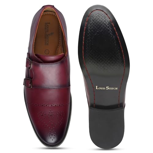 Image of LOUIS STITCH Formal Shoes for Men | Italian Leather Double Monk Strap Handcrafted Shoes | Stylish Lace-Up Business, Formal, Shoes (LSEUWEDMRW)