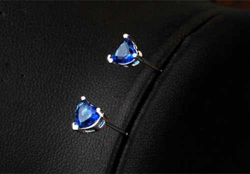 Miniatura 2 de Aretes de tuerca chapados en oro blanco con forma de corazón del océano azul con circonita cúbica para mujeres adultas