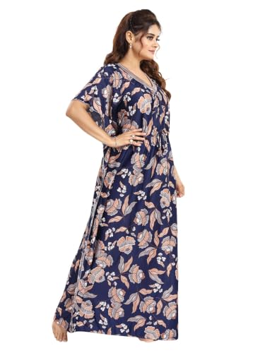 Image of Kaftan Printed Cotton Maxi Dress /Nighty /Nightdress for Ladies /Girls /Women | Free Size