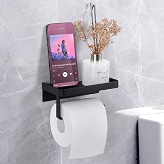 Harman Digital Bathroom Toilet Roll Holder  2 in 1 Self Adhesive Toilet Roll Holder - Stainless Steel, Two Installation Ways Toilet Paper Holder with shelf for Kitchen, Bathroom & Washroom