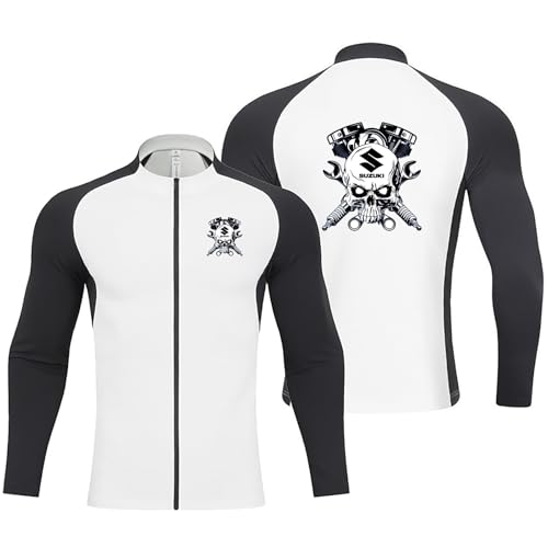 TAYOTU Chaqueta de Ciclismo Hombre SU. ZU. KI, con Cuello Alto y Cremallera, Ciclismo Maillots Chaquetas Hombre, Maillot(White,XXL)