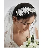 SWEETV Flower Wedding Headpieces for Bride Rhinestone Bridal Headband handmade bride hair vine we...