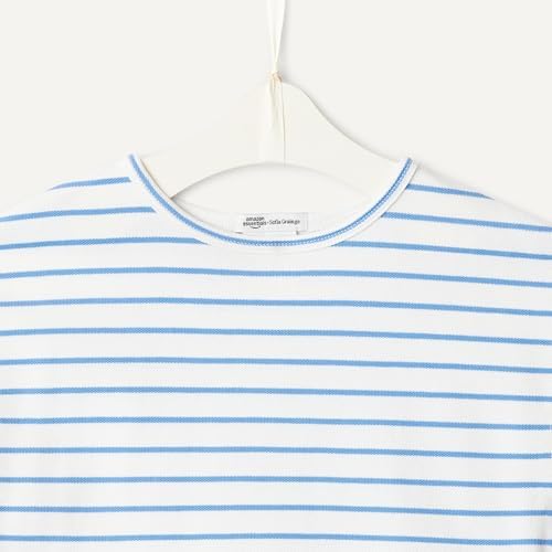Amazon Essentials Unisex Babies x Sofia Grainge Baby Girl and Toddlers Cotton Pique Short Sleeve T-Shirt & Pants Set, Blue Uneven Thin Stripe, 2T — view 3