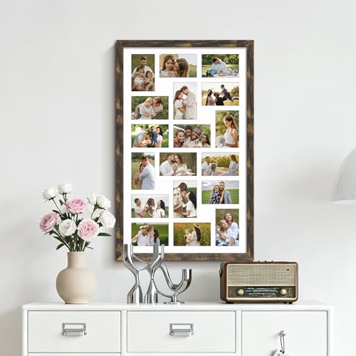 Image of DUENPY 18x30 Picture Frame 4x6 Collage Picture Frame Displays Eighteen 4x6 inch Photos Collage Wall Decor Wall Hanging Brown