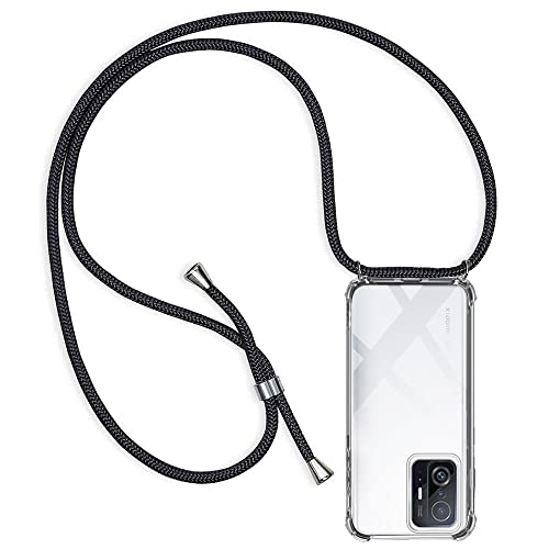 CHIMUCO Handykette Hülle kompatibel mit Xiaomi 11T / Xiaomi 11T Pro, Handyhülle Handy Necklace Hülle mit Band Schutzhülle Kordel zum Umhängen Transparent Weich TPU Silikon Tasche, Schwarz Cover