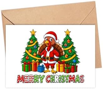 Turkey Christmas Card 2025 - Festive Holiday Bird In Santa Hat With Christmas Trees And Colorful Gift Boxes - Seasonal Greeting For Friends Family Collectible image 5