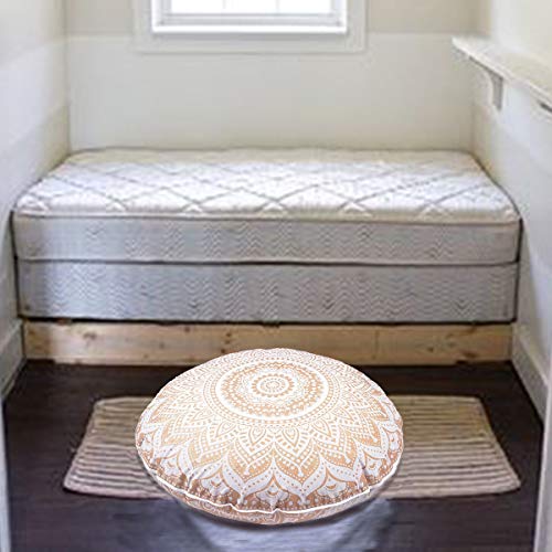 Gdonline Indian Mandala Cotton Handmade Gold Ombre Round Floor Pillow Ethnic Round Floor Cushion Case Art Ombre Mandala Yoga Mat 32X32 Round #TOP2