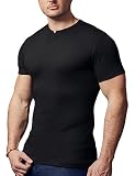 palglg Mens Short Sleeve Cotton Muscle Slim Fitted Sport Henley T-Shirt with Button Black M