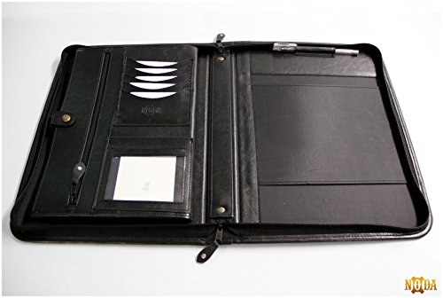 Noda Executive Pu Leather Padfolio Professional Business Portfolio W/Zippered Closure | Resume, Document, Notepad, Tablet, Writing Pad Organizer | Men, Women (Black) #TOP1