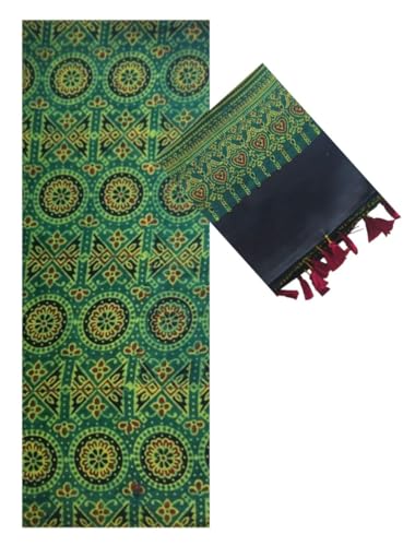 Image of Eddika naturally dyed women's unstitched 2-piece Ajrakh Hand Block Printed Modal Silk dress material. (Top & Dupatta) Endmstpss029