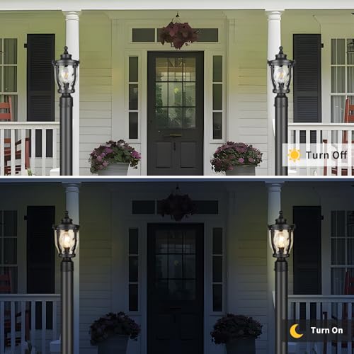 Image of Outdoor Post Lights Lamp Post Light Fixture, 14'' Pole Lantern with E26 Base 60W Max & Waterproof Aluminum Housing Plus Hammered Water Ripple Glass, Fence Post Deck Lighting for Garden, Patio, Pathway