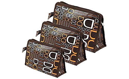 ADJD Cosmetic Pouch Jewellery Storage Bag Travel Pouch & Toiletry kit for Men & Women Set of 3 Black & White (Brown)
