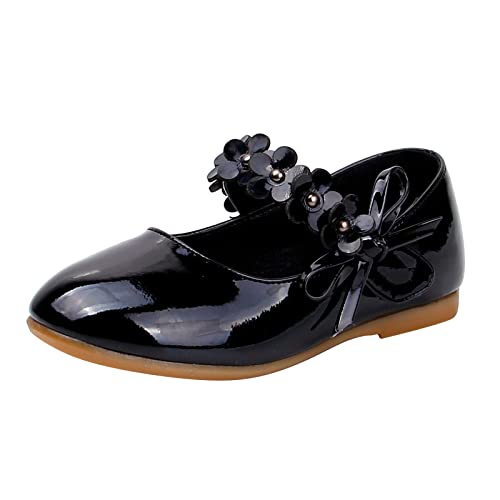 OBiQuzz Zapatos de piel para niña, zapatos individuales, zapatos de danza, zapatos de rendimiento, zapatos de bebé, niñas, Negro , 27.5 EU