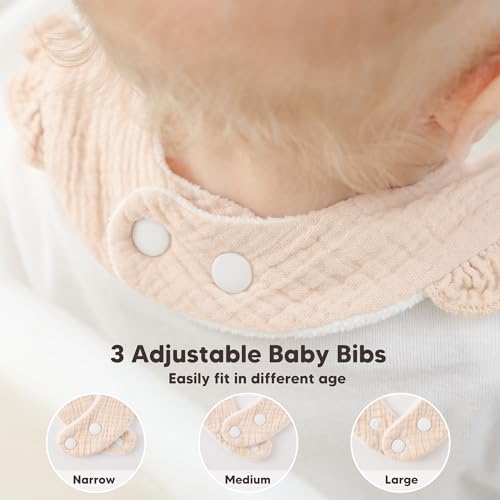 Bearmoss 8 Pack Muslin Baby Bibs for Drooling and Teething, Soft Bibs for Girls, Boys, Newborn (Pink Purple)