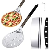 Turning Pizza Peel 8 x 22 inches Perforated Round Pizza Paddle with 15 inches Metal Detachable...
