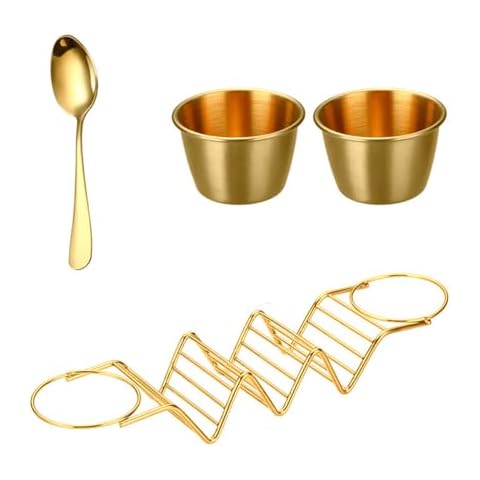 Taco Holder with Salad Cup and Spoon Stainless Steel Taco Shell Holder Stand (Gold) Cover