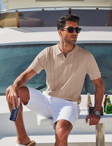 Image of COOFANDY Mens Polo Shirts Short Sleeve V Neck Knit Shirts for Men Casual Old Money Clothes Mens Golf Shirt
