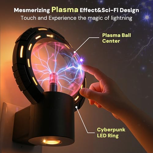 Image of L LOHAS LED Plug-in Night Light for Kids, Color Changing Globe Plasma Lamp, Tesla Coil Bulb Static Electricity in a Vacuum Pressurized Glass Globe for Hands-On STEM Learning,Parties, Decorations, Prop