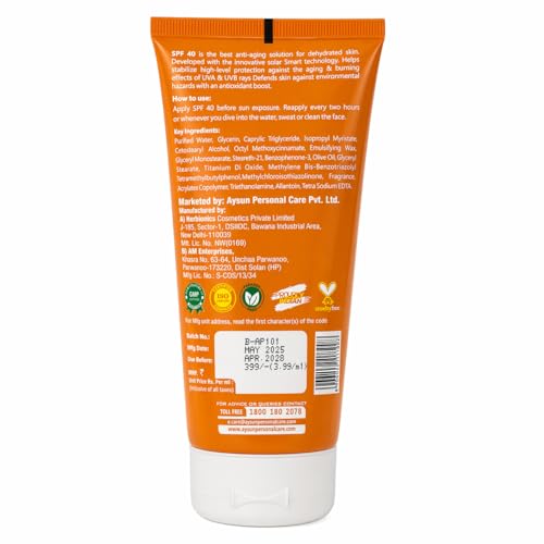 Image of Aysun Sunscreen Aqua Gel SPF 40 For Oily, Dry, Acne-prone Skin | Ultra Lightweight Texture I Non-Greasy I No White Cast | Broad Spectrum Protection & Blue Light Protection | For Men & Women (100 g)