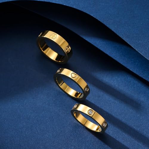 3-Piece Promise Rings for Women - 18K Gold Plated Stainless Steel Cubic Zirconia Love Friendship Ring Set | Wedding Band, Friendship & Commitment Jewelry (Size 6-10)4