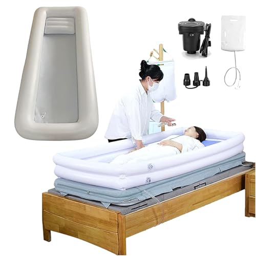 Portable Inflatable Bathtub Shower Kit, Adult Inflatable Bathtub, with Water Bag + Electric Air Pump, Water Bag Capacity: 10L, for Disabled, Elderly People,White