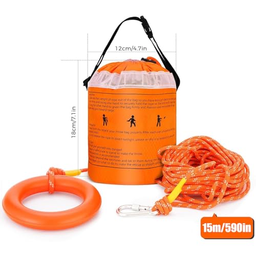 Wasserrettungsausrüstung,15m Robustes Reflektierendes Wurfseil - Hochsichtbare Wurffähige Schwimmhilfe Für Outdoor Abenteuer, Wassersport Und Kajaktouren