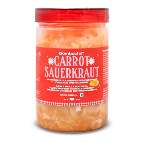 Bombucha Fermented Cabbage Sauerkraut 450Gm(Carrot & Cabbage)|Carrot Sauerkraut|100% Veg|Traditionally & Naturally Fermented|Raw & Unpasturized|No Preservative|No Vinegar|Healthy Food|Enjoy As Salad