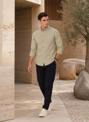 ADRO Store ADRO Men's Oxford Cotton Casual Shirt, Oatmeal, Regular Fit - Image 7
