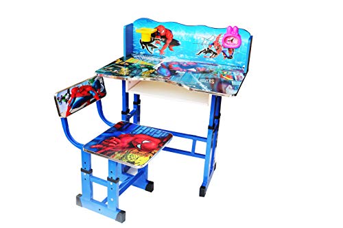 Lariox Study Table & Chair Set for Kids ( Blue Spiderman ) | Adjustable Size | Compatible Upto 6 Years Children | with Accessories