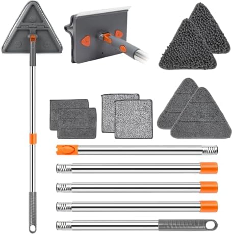 DIOZYRA Baseboard Cleaner Tool with Handle 83",180° Collapsible Wall Cleaner Mop with Squeegee,8 Reusable Cleaning Pads,360° Rotatable Ceiling Cleaning Tool for Clean Walls,Ceiling,Windows,Floors